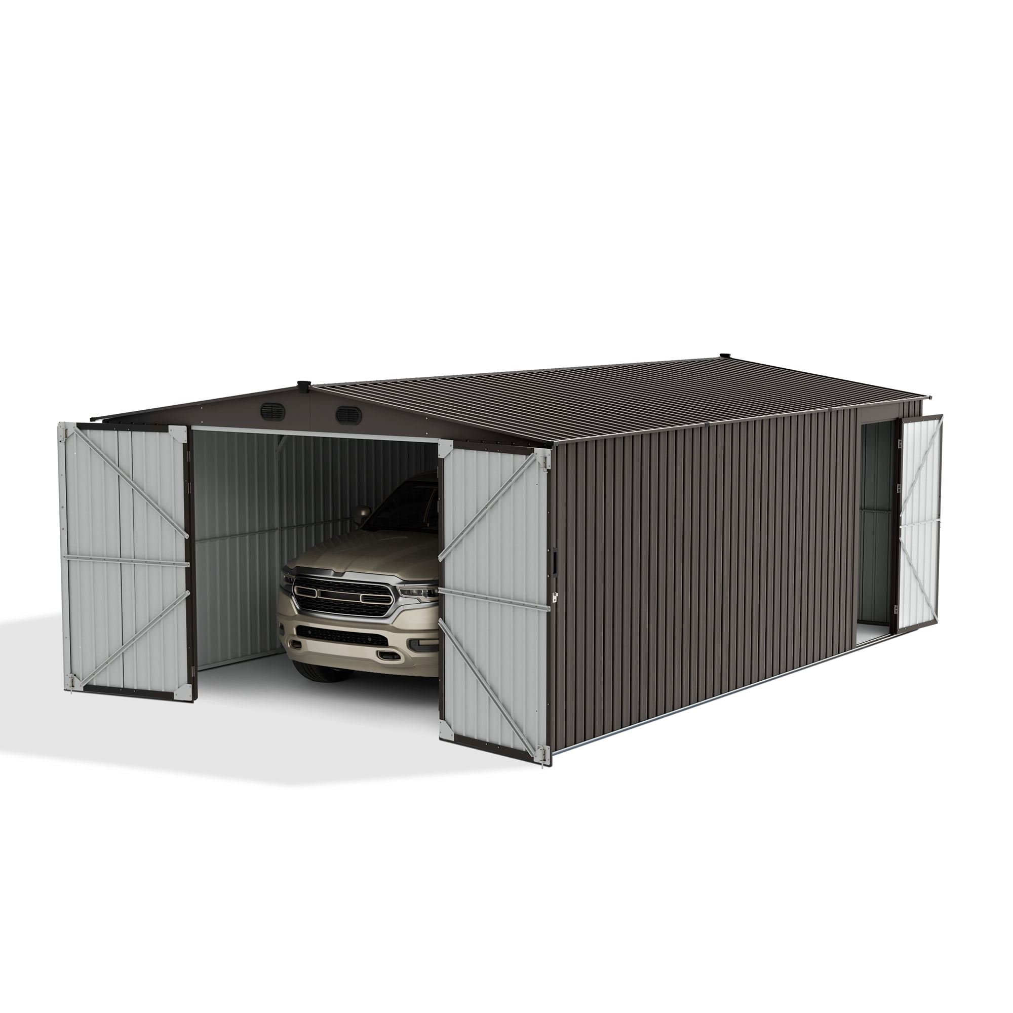 Sunjoy 10 ft. x 20 Outdoor Storage Shed, Carport, Dark Grey