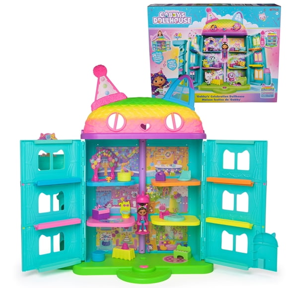 Gabby's Dollhouse 15 Pc Celebration Dollhouse 25-Inches Tall with Toy Figures Doll House Furniture & 10 Sounds Kids Toys for Girls & Boys Ages 3+
