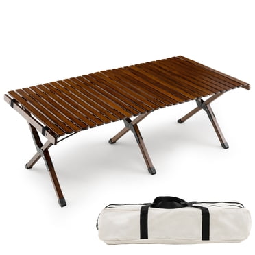 Topbuy Table de Camping Pliante en Bois Table de Pique-Nique Portable avec Sac de Transport Plateau en Bambou Enroulable Table de Camping pour Voyage en Plein Air Café