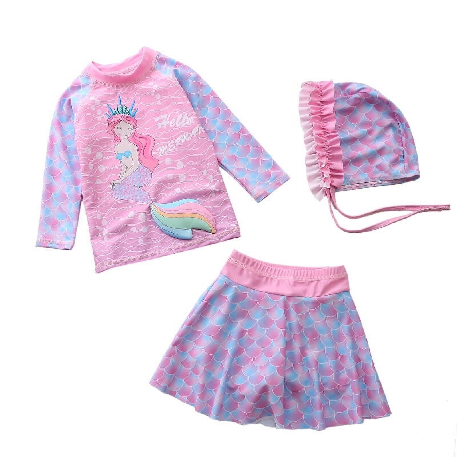 Baby/Toddler Girls Mermaid Swimsuit Rashguard Set Long Sleeve UPF 50+ ,CM25-1 Size 5T
