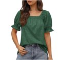thumbnail image 1 of Birdeem Hauts Blouses Décontractés pour Femmes à Couleur Unie à Encolure Carrée à Manches Courtes, 1 of 8