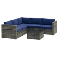 thumbnail image 1 of Outsunny 4 Pcs Garden Rattan Wicker Furniture Set w/ Cushions Navy Blue, 1 of 10