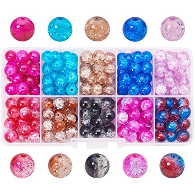 CHUANK 100pcs 10 Color Crackle Glass Beads 10mm Handcrafted Lampwork Round Crystal Beads Bulk