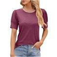 thumbnail image 1 of Timegard Short Sleeve Tops for Women Button Crew Neck Comfy Blouse Casual Tunic Tops Basic T Shirts, 1 of 3