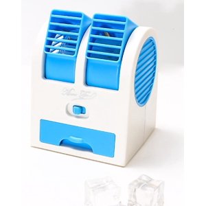 Mini portatif Mini USB Double couche sans hélice Air Ventilateur de conditionnement 11*11*13,5CM, bleu