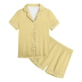 thumbnail image 2 of WEIYLL Ensembles de Pyjamas pour Filles Été Couleur Unie Manches Courtes Col Rabattu Shorts Classiques en Soie 2 Pcs Tenue de Nuit 2-3 Ans, 2 of 3