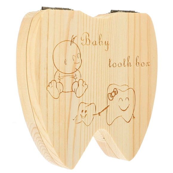 KAKOWELY 1 Pc Baby Teeth Keepsake Box Tooth Fairy Holder Wooden for Kids (Wood Color),4.92"X4.92"X1.1"