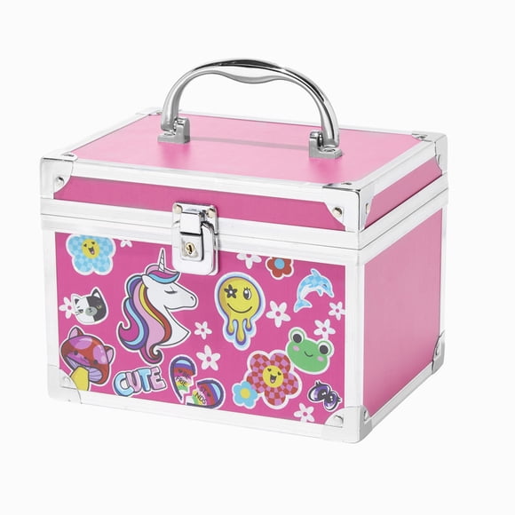 Claire's Boîte à Serrure Rose avec Visage Souriant de Licorne et 2 Clés, Métal, Fermeture à Loquet, 6,5 Po x 4,5 Po x 4,5 Po, 15143