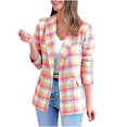 thumbnail image 1 of IROINID Blazer pour Femmes à Manches Longues à Carreaux Col Rabattu, Tenue d'Affaires Confortable Cardigan à Carreaux, 1 of 7