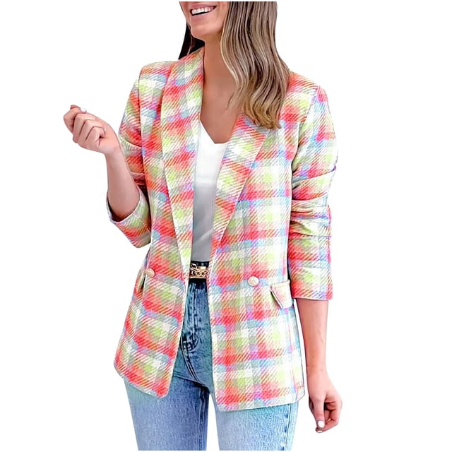 IROINID Blazer pour Femmes à Manches Longues à Carreaux Col Rabattu, Tenue d'Affaires Confortable Cardigan à Carreaux