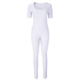 thumbnail image 4 of LOVZFMLL Women's Threaded Low Neck Short Sleeve Hip-lifting Slim Jumpsuit White M, 4 of 6