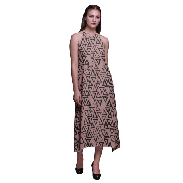 Bimba Robe de Plage Dos Nu Longue à Col Licou Imprimé Géométrique pour Femmes - Très Grand