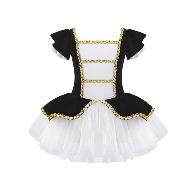 iiniim Enfants Filles Manches à Volants Robe Tutu de Ballet Justaucorps Halloween Noël Costumes de Danse Robe Noir 16