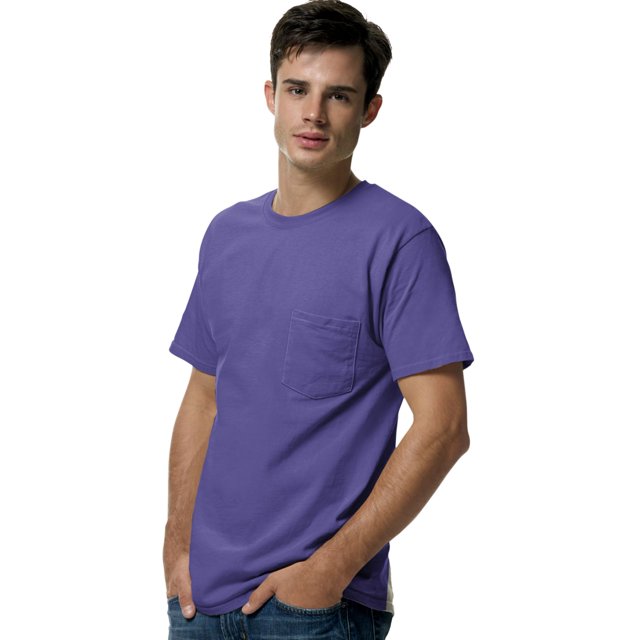 Hanes TAGLESS Men`s Pocket T-Shirt, S, Purple