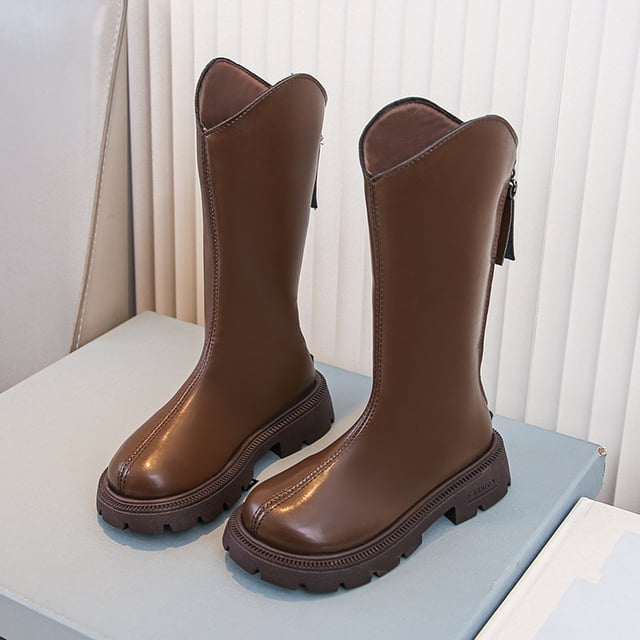 Elvqul Girls Boots,Shoes for Girls,Winter Zipper Riding Boot Faux Leather Size 12.5 Girls