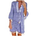 thumbnail image 2 of Fshaion Robe d'Été pour Femmes 2024 Grande Taille Col en V Imprimé Manches 3/4 Mini-Robe en Dentelle Patchwork Liquidation à Moins de 10!, 2 of 6