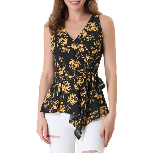 INSPIRE CHIC Hauts d'Été pour Femmes Sans Manches à Encolure en V Portefeuille à Taille Nouée