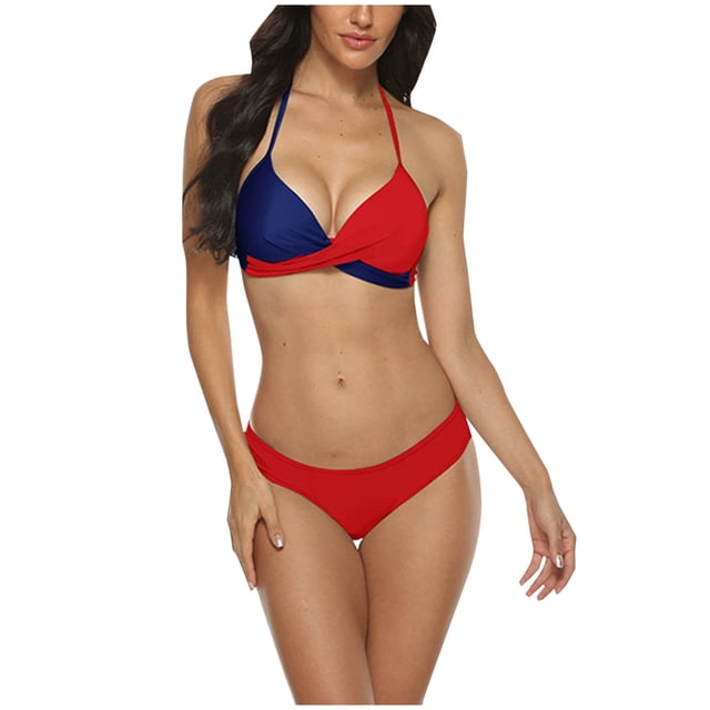 FcBaudy Womens Swimsuits Two Piece Swimsuit for Women Bathing Suit for Women Tankini Swimsuits for Women Womens Split Swimsuit Color Matching Bra Pants Split Swimsuit Set Women Swimsuit