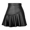 thumbnail image 4 of FAIWAD Jupe en Cuir pour Femme à Ourlet Volanté, Décontractée, Taille Haute, Plissée, Ajustée, Extensible, Évasée en Ligne A, 4 of 7