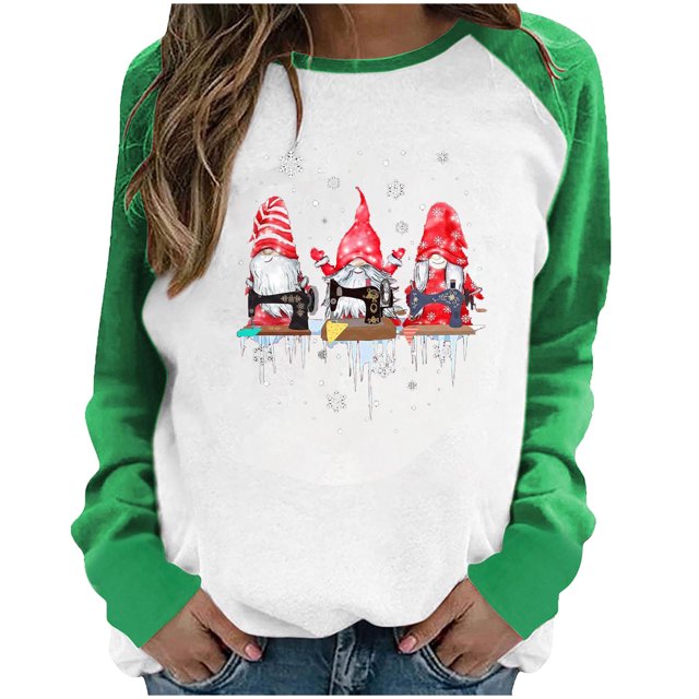 RKSTN Chandail de Noël pour Femmes, Chandail à Col Rond Imprimé Père Noël, Manches Longues, Confortable, Blouse Régulière