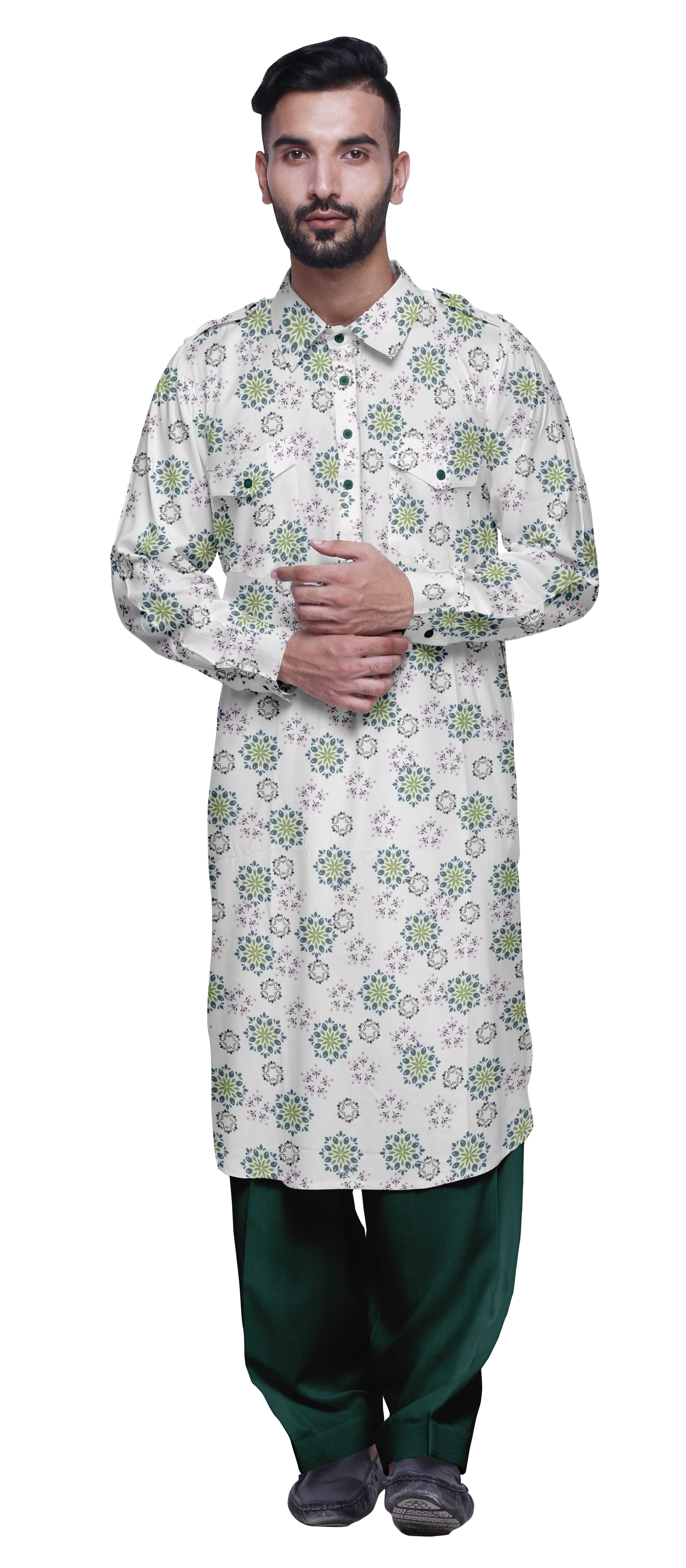 Atasi Kurta Pathani en Rayonne Imprimée avec Salwar Uni pour Tenue de Fête pour Hommes