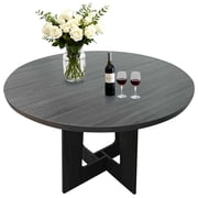 43-Inch Round Dining Table for 4 – Modern Farmhouse Wooden Pedestal Table with Sturdy Cross Base, Scratch-Resistant Matte Surface and Black Natural Wood Finish for Dining Room and Kitchen