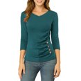 thumbnail image 2 of INSPIRE CHIC Women's Button Decor V Neck 3/4 Sleeve Solid Blouse Knitted Ruched Top, 2 of 6