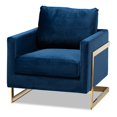 thumbnail image 1 of Baxton Studio Matteo Tissu de Velours avec Chaise d'Appoint Finition Or en Bleu Royal, 1 of 9