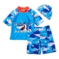 thumbnail image 1 of XASZHN Toddler Swimsuit Boy 3 Piece Boys Swim Set Short Sleeve Boys Swim Shirt Boy Swim Trunks Rash Guard Bathing Suits Boys Swim Shirt Sky Blue 4-5 Years, 1 of 6
