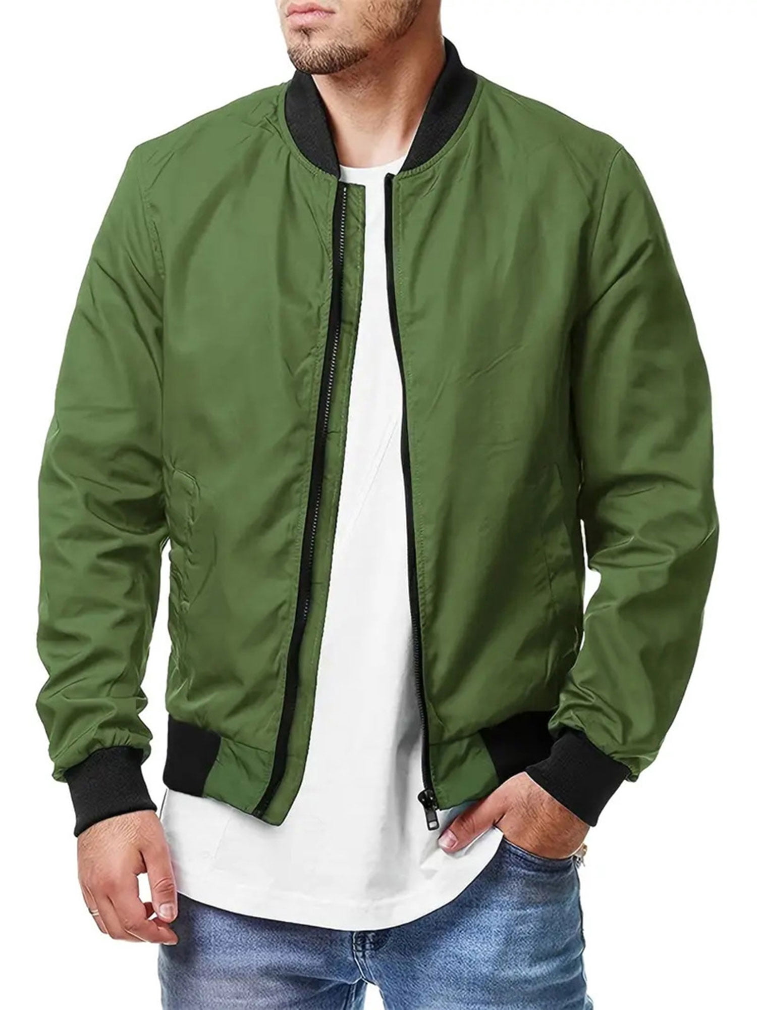 Kmbangi Men's Bomber Flight Jacket Casual Patchwork Fall Winter Coats Zipper Closure Outwear