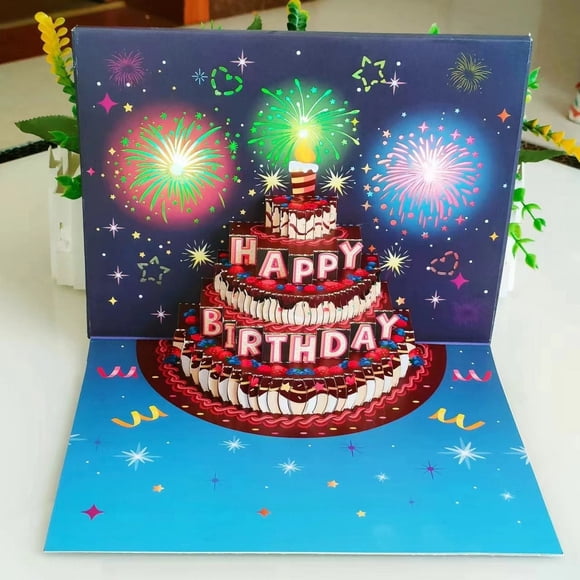 Harpily Greeting Cards Happy Birthday Music Lighting Three Greeting Card Singing Birthday Card Hollow Paper Carving Gift 3D Birthday Card
