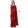 thumbnail image 1 of Atasi Sari Uni Bordeaux en Georgette pour Femme avec Blouse Pièce, 1 of 7