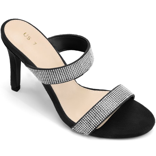 BLISSFUL STEP Sandales Mules à Talon Aiguille Haut à Bout Ouvert pour Femmes avec Strass