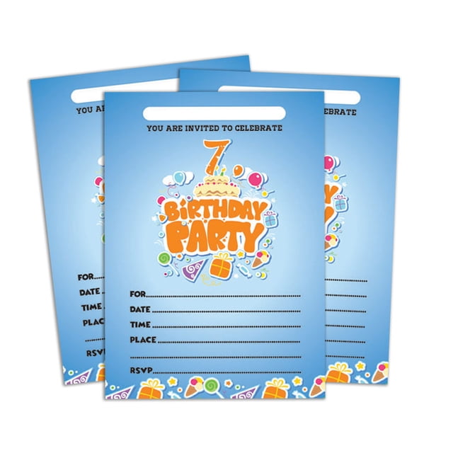 Darling Souvenir Blue Birthday Invitation Card Printable Fill or Write In Blank Invites Party Supplies Pack Of 28 5 x 7 Inches