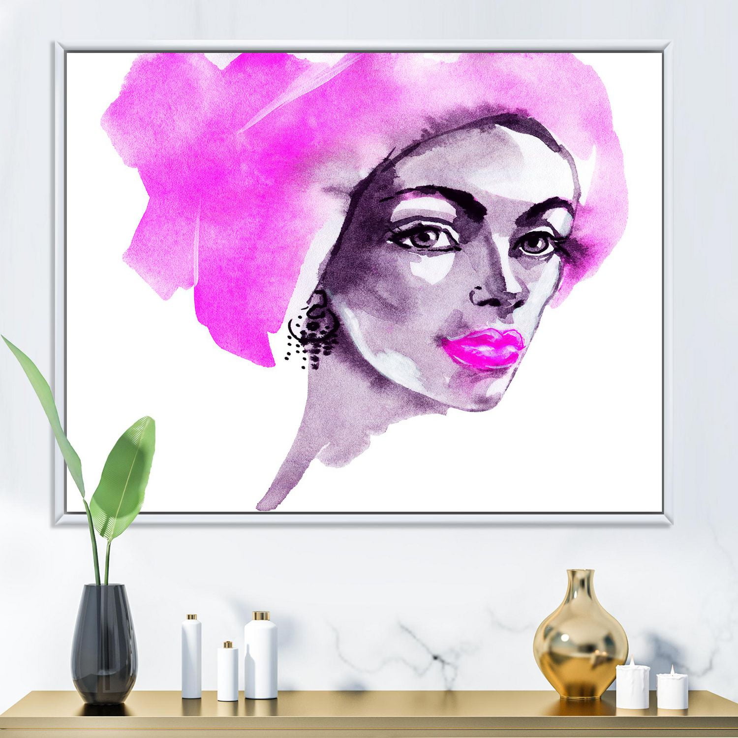 Designart Portrait de mode femme afro-américaine ART MURAL À CADRE FLOTTÉ