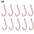 thumbnail image 1 of 10pcs Long Shank Barbed Fishing Hook Double Barb Red Cover Fishhooks Size 6#~14# 10#, 1 of 6