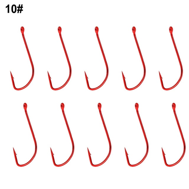 10pcs Long Shank Barbed Fishing Hook Double Barb Red Cover Fishhooks Size 6#~14# 10#