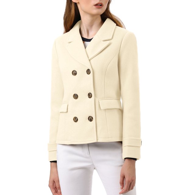 INSPIRE CHIC Caban Court d'Hiver pour Femme à Revers Cranté en V, Double Boutonnage