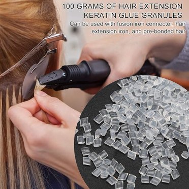 100g Hair Extension Keratin Glue Granule Pellets, Transparent Granules Beads Hot Melt Grain for Hair Extension Nail Art, Hot Fusion Extensions Tool for Bonding Accessories, Toys