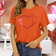 thumbnail image 1 of T-shirts à Manches Courtes pour Femmes Col Rond Manches Courtes Mode T-Shirt à Imprimé Cœur Ample Léger Confortable Doux Chandail à Enfiler Ensembles Orange TTTG, 1 of 4