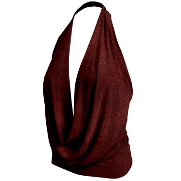J. METHOD Women's Sleeveless Halter Neck Lightweight Low Cut Deep V Neck Sexy Draped Backless Top Blouse NEWT07 Glitter Ruby L