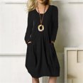 thumbnail image 1 of Robes d'Été Aguichant pour Femmes Printemps et Automne Col Rond Coton Lin Ample Décontracté Couleur Unie Manches Longues Robe à Poches Robes pour Invité de Mariage Été en Liquidation, 1 of 8