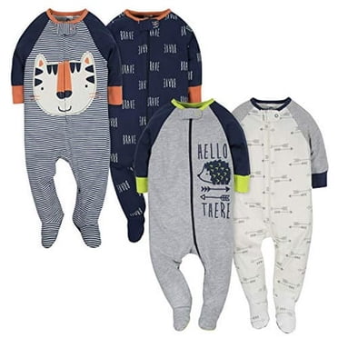 Gerber Pyjama à Pieds Sleep N Play pour Bébés Garçons, Lot de 4, Tigre/hérisson, 3-6 Mois