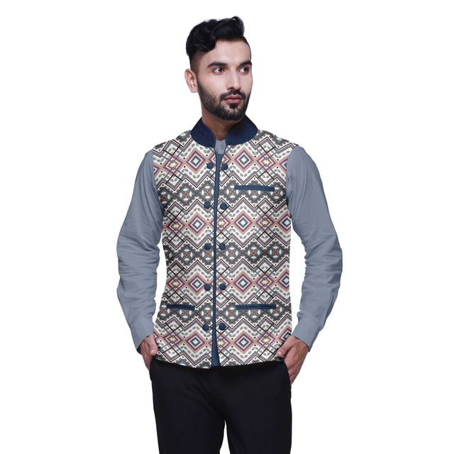 Atasi Kilim Printed Wedding Jackets For Men Nehru Jacket Waist Coat For Wedding & Festive Season-Large