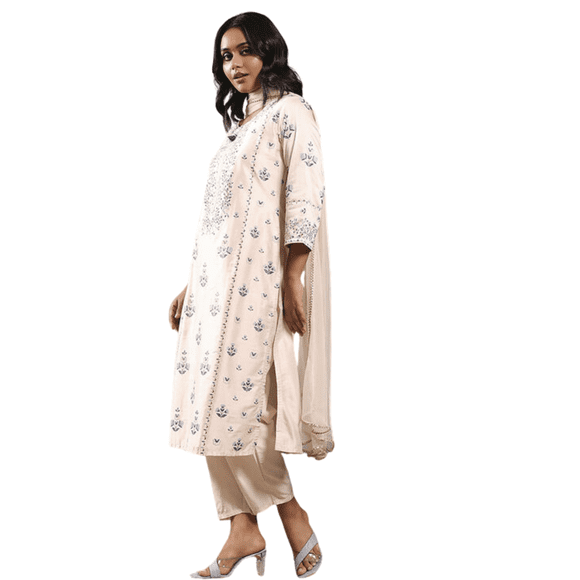 Biba Rangriti Indian Ethnic Kurta Set (Festive Glam 22310), Off White, Size 38