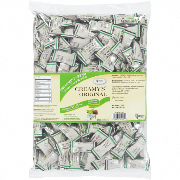 Exclusive Brands Creamy Chocolate Mint Cream Candy, Individually Wrapped Refreshment Mints, 1.5 kg (3.3 lbs) Bulk Bag