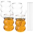 thumbnail image 2 of PEACNNG 4 Pcs 18 oz Wavy Drinking Water Glasses Drinking Glasses with Glass Straws Wavy Shape Bubble Glass Cups Enduring Wavy Shape Vintage Ribbed Glassware Multipurpose Drinking Glasses, 2 of 8