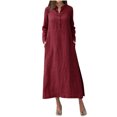 thumbnail image 2 of Pisexur Robe à Manches Longues à Col en V Mode Décontractée Col en V Boutonnée Robe en Coton et Lin à Manches Longues avec Poche Robe Longue Unie Robe pour Femmes, 2 of 5