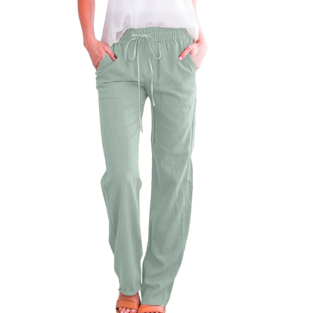 2025 Women High Waisted Wide Casual Rompers for Women Long Pant Leg Pants Casual Drawstring Plus Size Casual Pants for Women 4X-5X Elastic Trousers Comfy Straight Leg Long Pants with Pockets