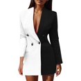 thumbnail image 1 of 2025 Veste à Fermeture Éclair Patchwork à Blocs de Couleur pour Femme à Manches Longues à Col en V Veste de Piscine Robe de Tailleur pour Femme, 1 of 5
